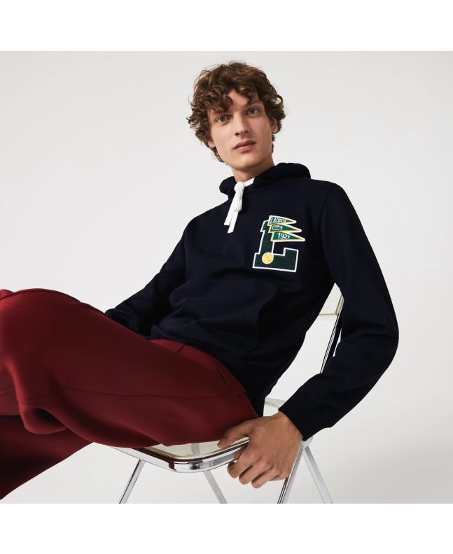 Spezial Madrid Lacoste Pennants L Badge Hooded Cotton Fleece Sweatshirt Navy Blue