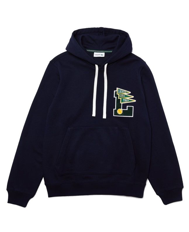 spezial madrid Lacoste Pennants L Badge Hooded Cotton Fleece Sweatshirt Navy Blue