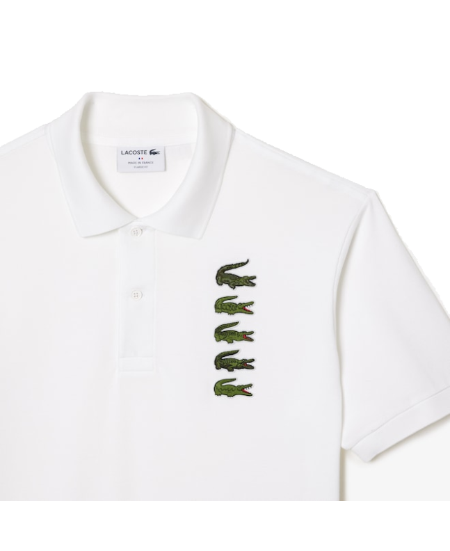 Spezial Madrid Lacoste Polo Pique Shirt Print Crocodile Insignia White
