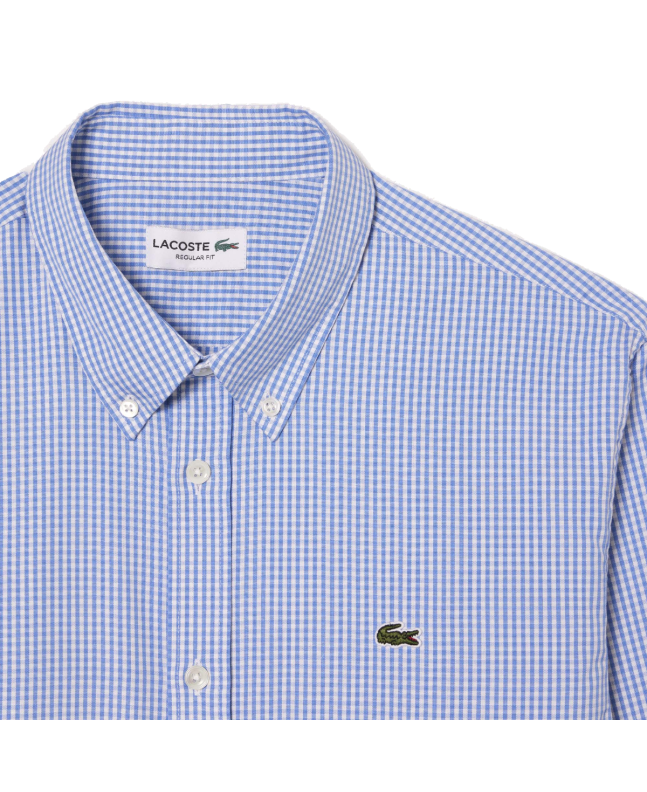 Spezial Madrid Lacoste Regular Fit Checked Cotton Shirt White & Blue