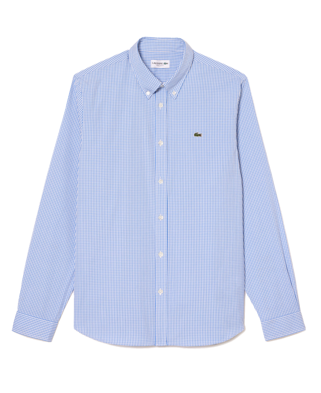 Spezial Madrid Lacoste Regular Fit Checked Cotton Shirt White & Blue