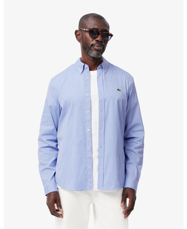 spezial madrid Lacoste Regular Fit Checked Cotton Shirt White & Blue