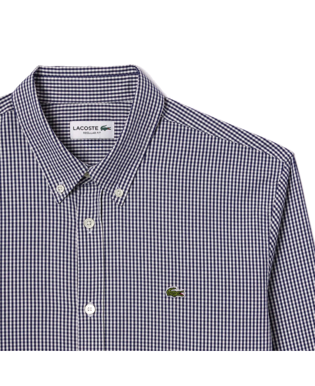 Spezial Madrid Lacoste Regular Fit Checked Cotton Shirt White & Navy Blue