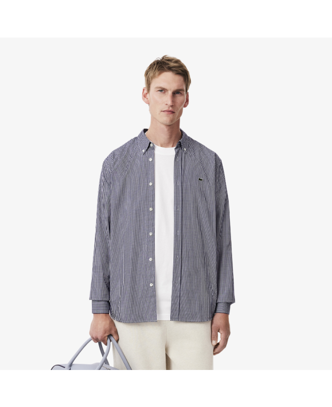 Spezial Madrid Lacoste Regular Fit Checked Cotton Shirt White & Navy Blue