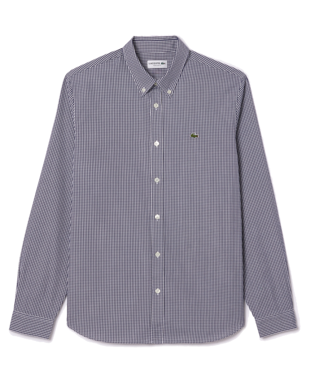 spezial madrid Lacoste Regular Fit Checked Cotton Shirt White & Navy Blue