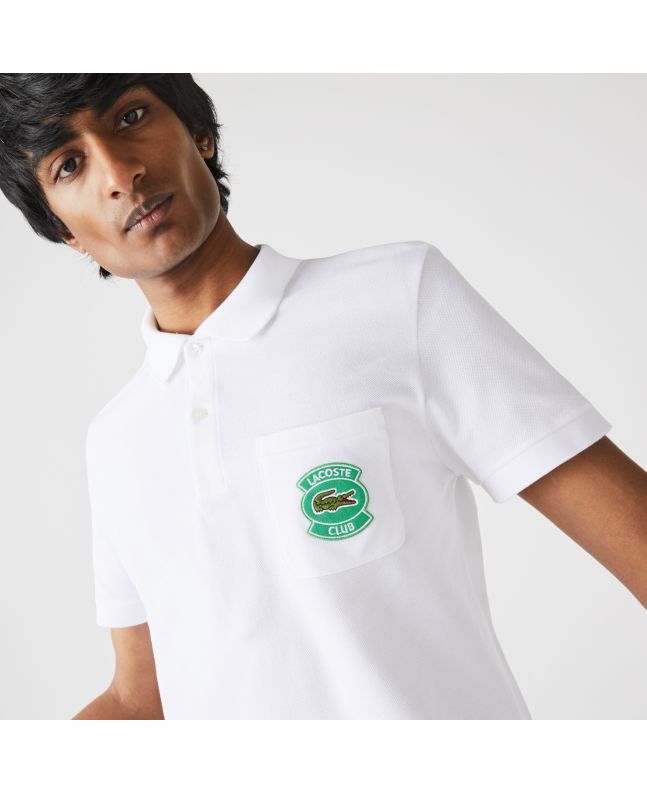 Spezial Madrid Lacoste Regular Fit Cotton Pique Pocket Polo Shirt White