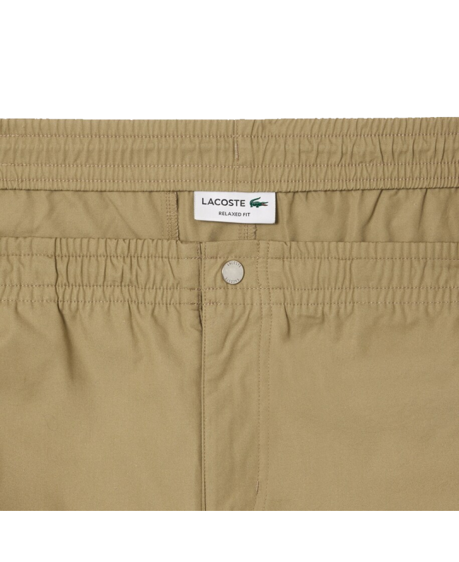 Spezial Madrid Lacoste Relaxed Fit Stretch Cotton Poplin Shorts Beige