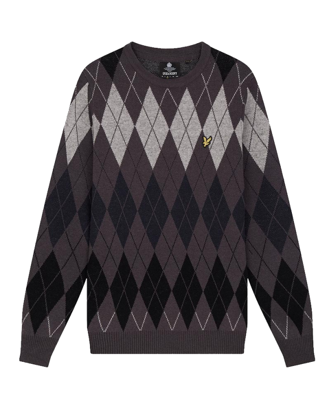 spezial madrid Lyle & Scott British Argyle Crew Neck Jumper Gunmetal