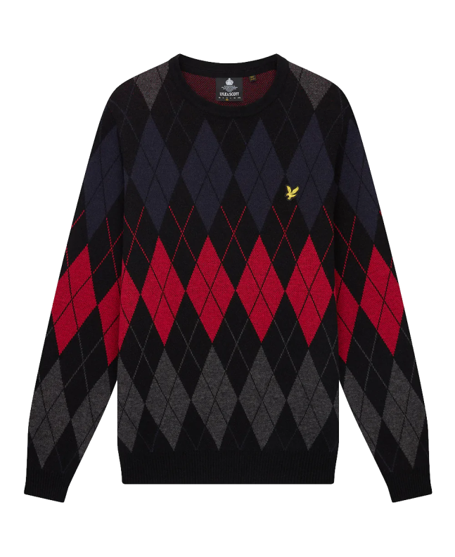 spezial madrid Lyle & Scott British Argyle Crew Neck Jumper Jet Black