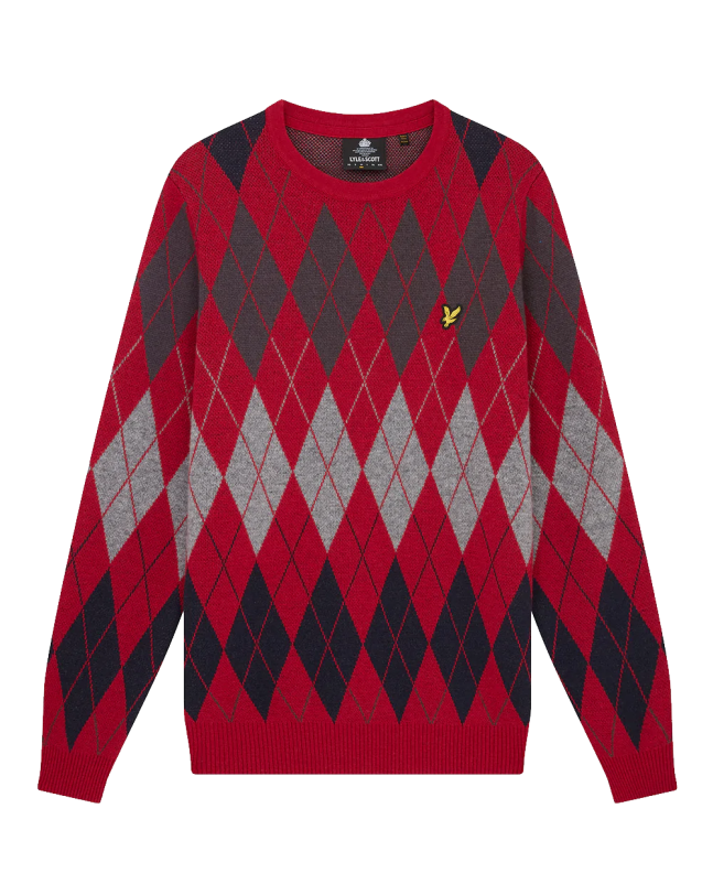 spezial madrid Lyle & Scott British Argyle Crew Neck Jumper Tunnel Red