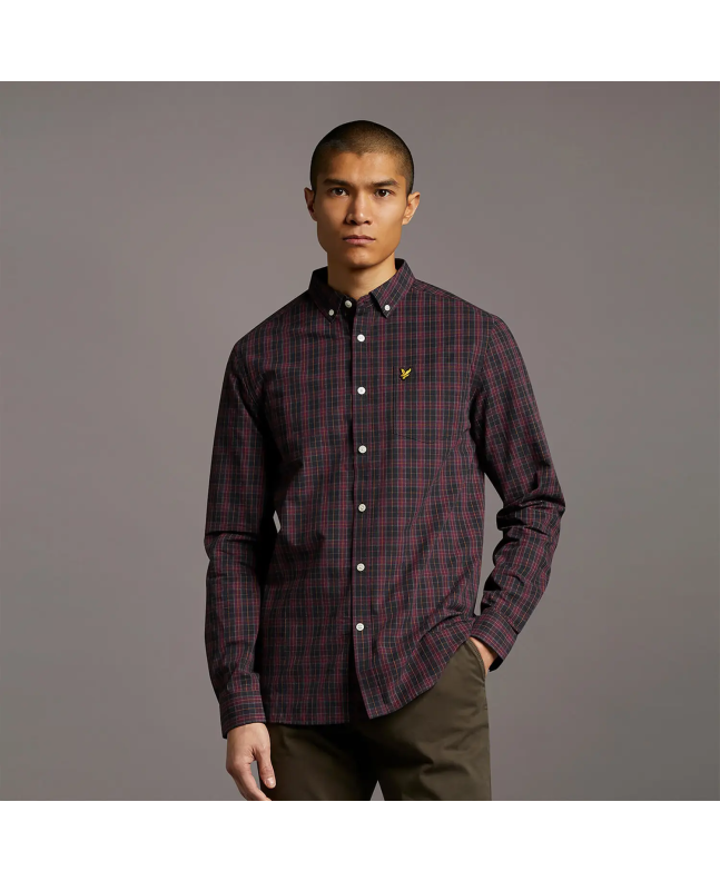 spezial madrid Lyle & Scott Check Poplin Shirt Jet Black & Burgundy