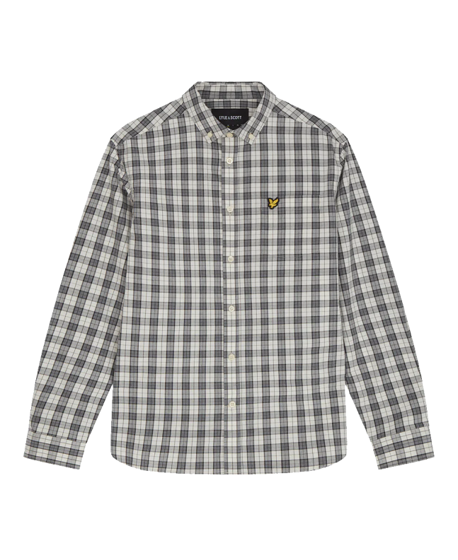 spezial madrid Lyle & Scott Check Poplin Shirt Mid Grey Marl