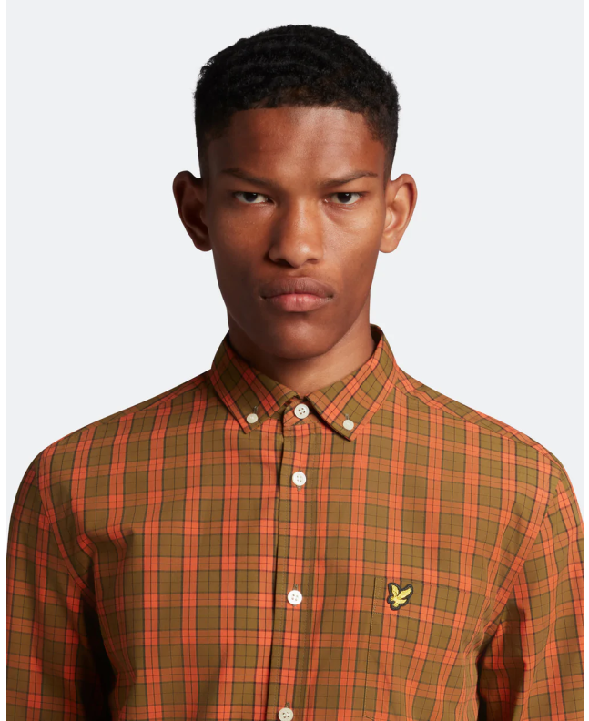 Spezial Madrid Lyle & Scott Check Poplin Shirt Victory Orange & Olive