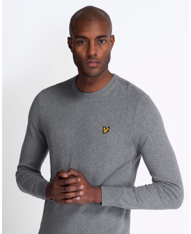 Spezial Madrid Lyle & Scott Cotton Merino Crew Neck Jumper Mid Grey Marl