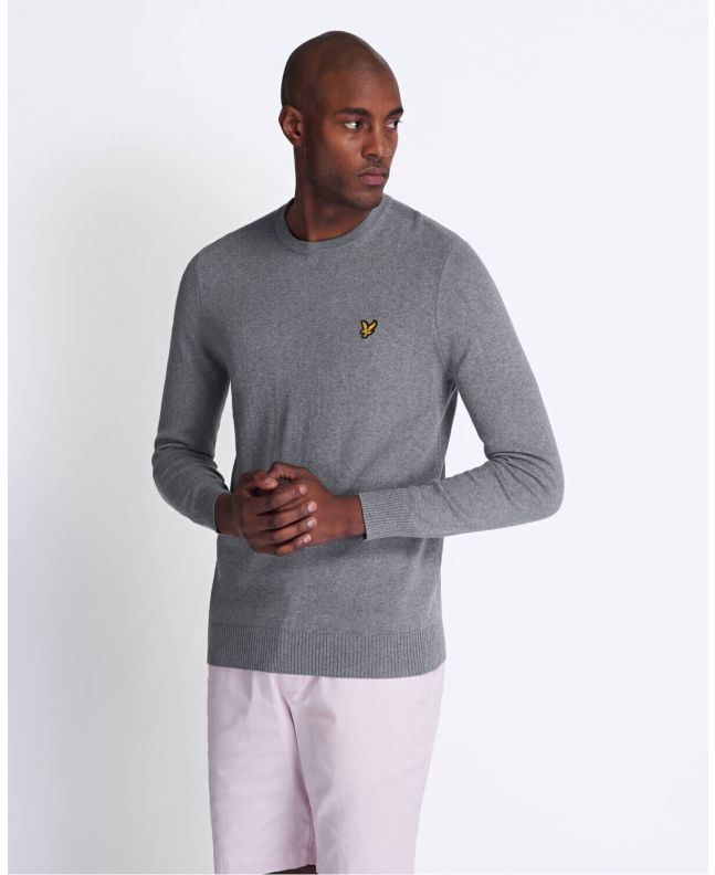 Spezial Madrid Lyle & Scott Cotton Merino Crew Neck Jumper Mid Grey Marl