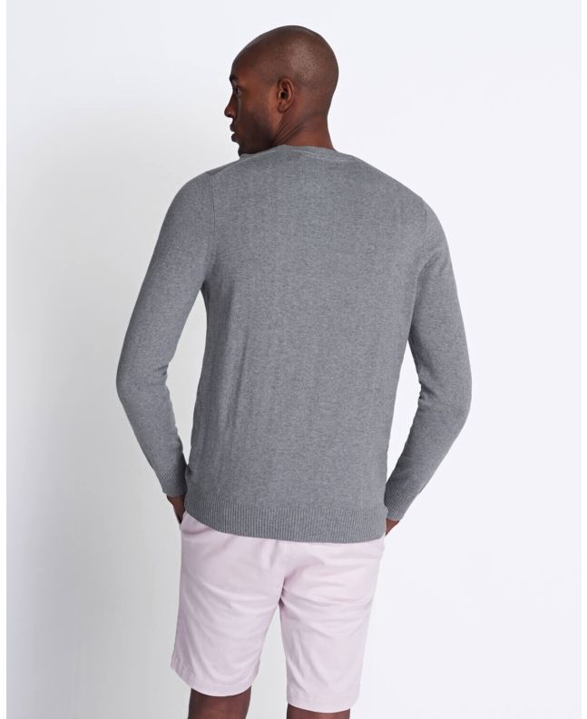 Spezial Madrid Lyle & Scott Cotton Merino Crew Neck Jumper Mid Grey Marl