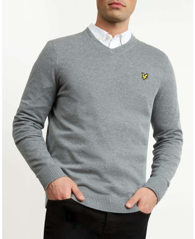 Spezial Madrid Lyle & Scott Cotton Merino V Neck Mid Grey Marl