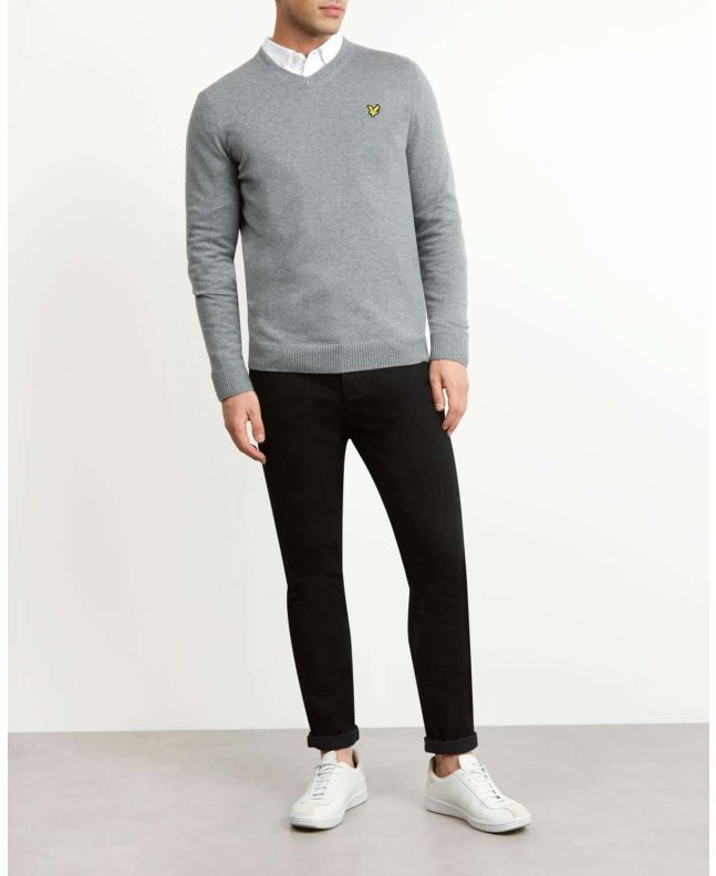 Spezial Madrid Lyle & Scott Cotton Merino V Neck Mid Grey Marl