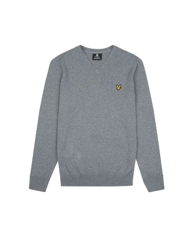 spezial madrid Lyle & Scott Cotton Merino V Neck Mid Grey Marl