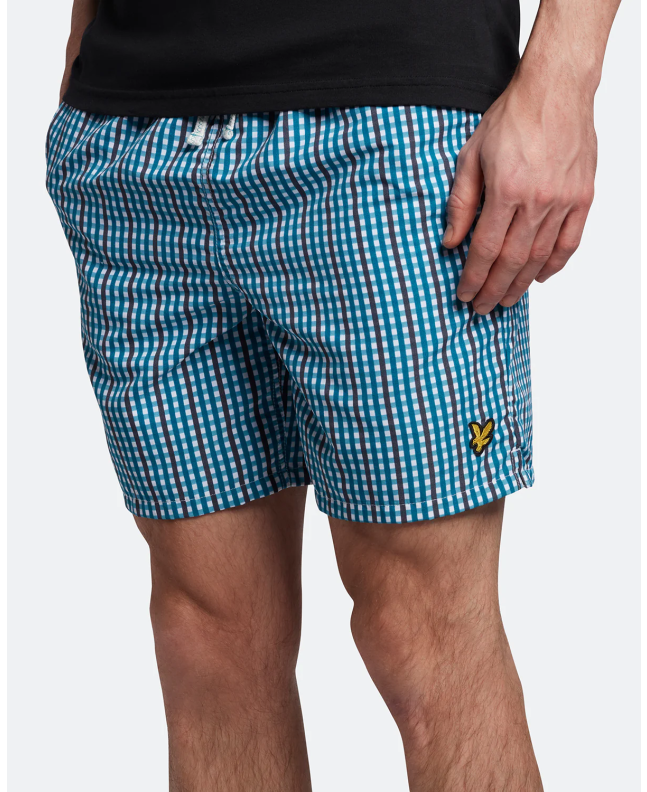 Spezial Madrid Lyle & Scott Plain Gingham Swin Shorts Barrack Blue