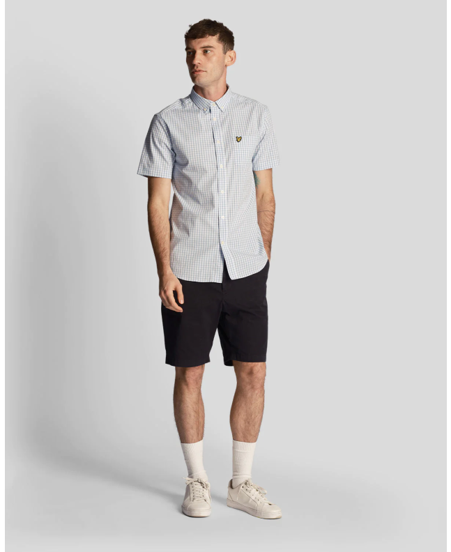 Spezial Madrid Lyle & Scott Short Sleeve Slim Fit Gingham Shirt Light Blue & White
