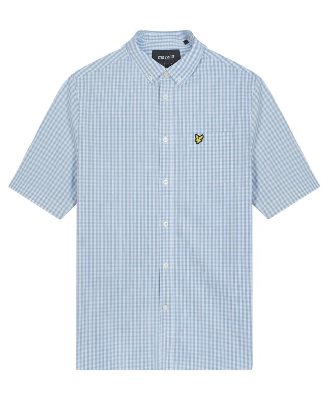 spezial madrid Lyle & Scott Short Sleeve Slim Fit Gingham Shirt Light Blue & White