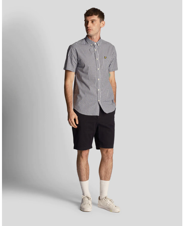 Spezial Madrid Lyle & Scott Short Sleeve Slim Fit Gingham Shirt Navy & White