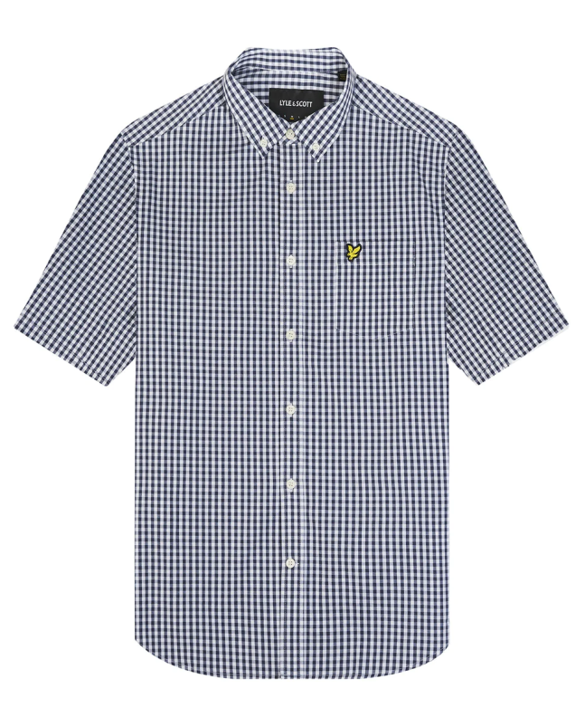 spezial madrid Lyle & Scott Short Sleeve Slim Fit Gingham Shirt Navy & White