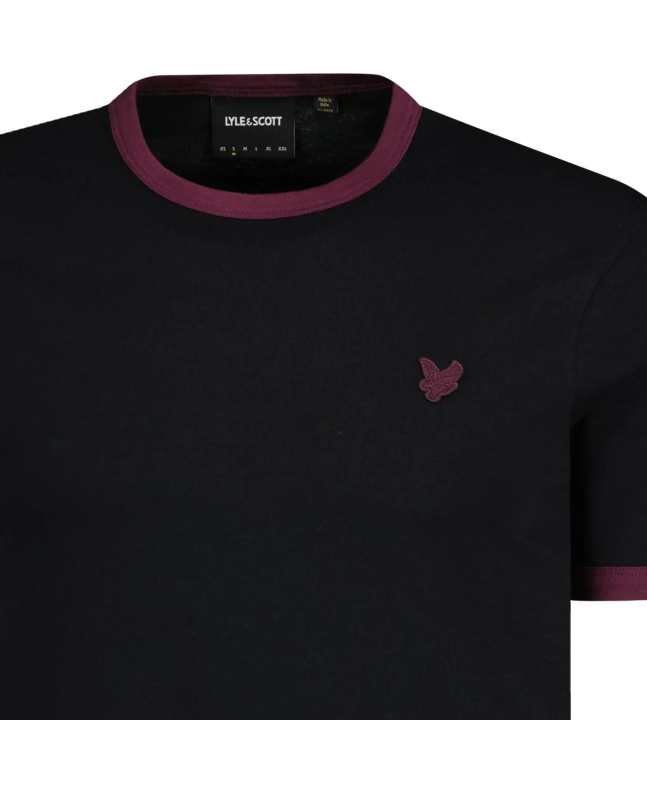 Spezial Madrid Lyle & Scott Tonal Ringer Tee Jet Black & Burgundy