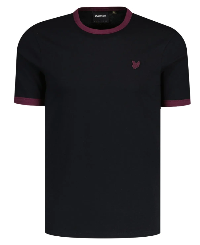 spezial madrid Lyle & Scott Tonal Ringer Tee Jet Black & Burgundy