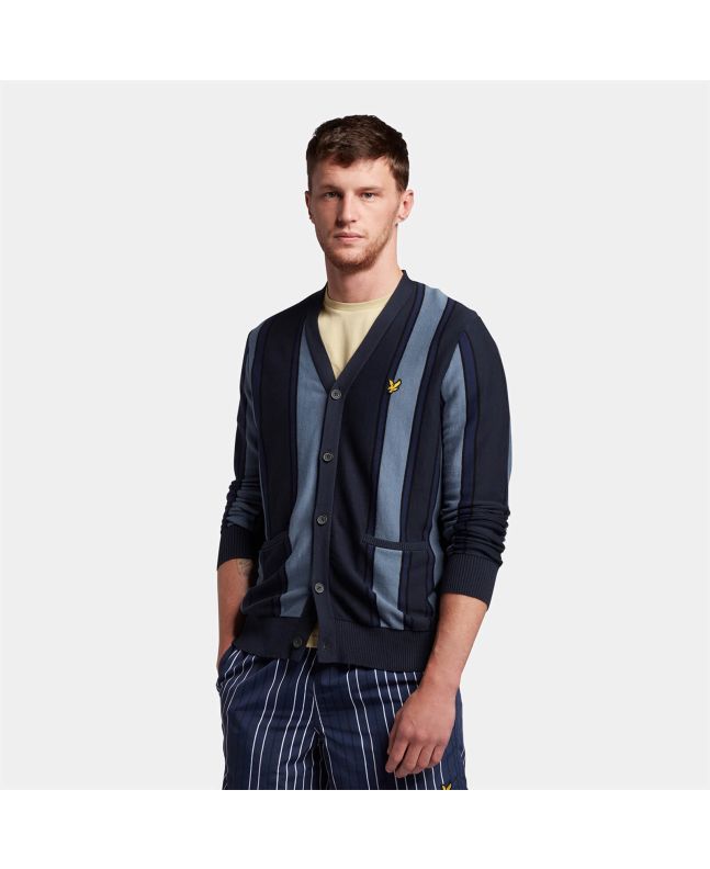 Spezial Madrid Lyle & Scott Vertical Stripe Cardigan Flyer Slate Blue & Navy