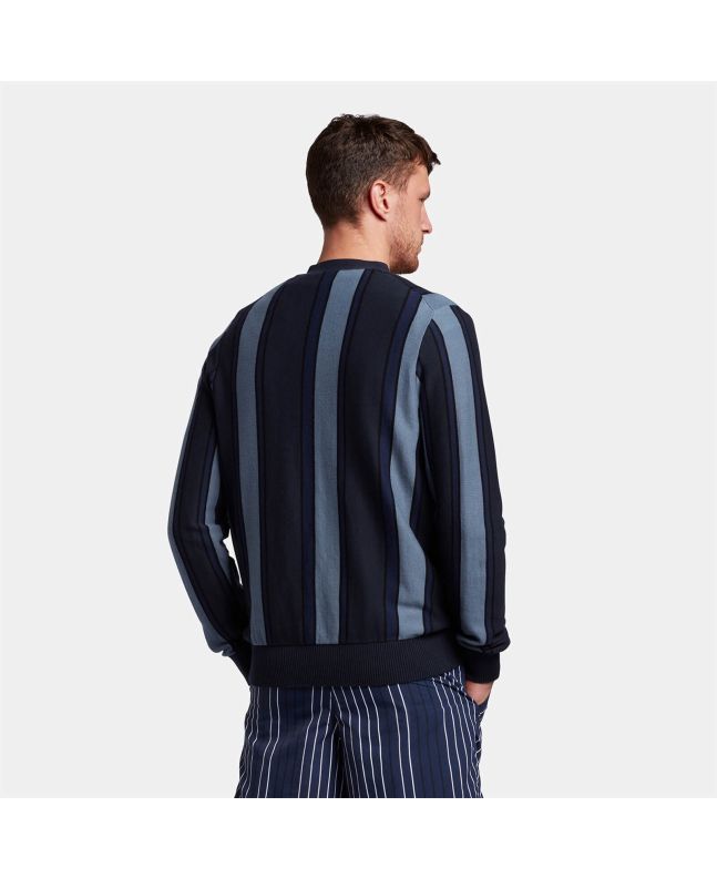 Spezial Madrid Lyle & Scott Vertical Stripe Cardigan Flyer Slate Blue & Navy
