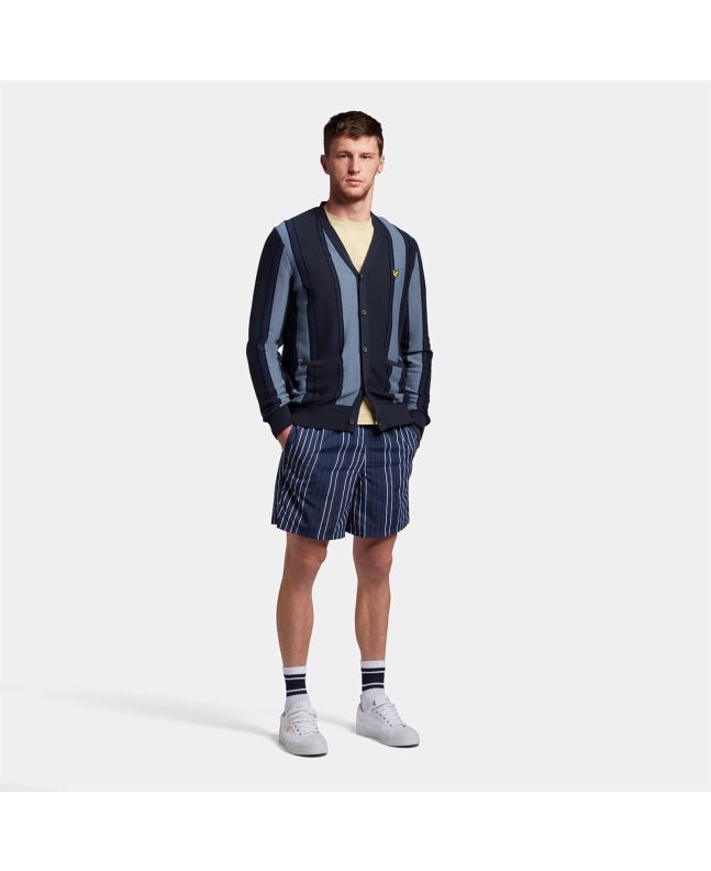 Spezial Madrid Lyle & Scott Vertical Stripe Cardigan Flyer Slate Blue & Navy