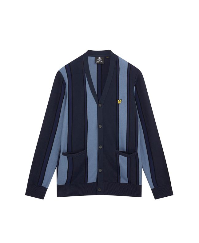 spezial madrid Lyle & Scott Vertical Stripe Cardigan Flyer Slate Blue & Navy