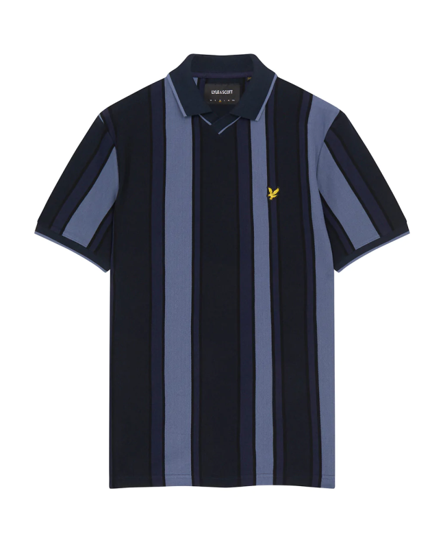 spezial madrid Lyle & Scott Vertical Stripe Football Polo Slate Blue & Navy
