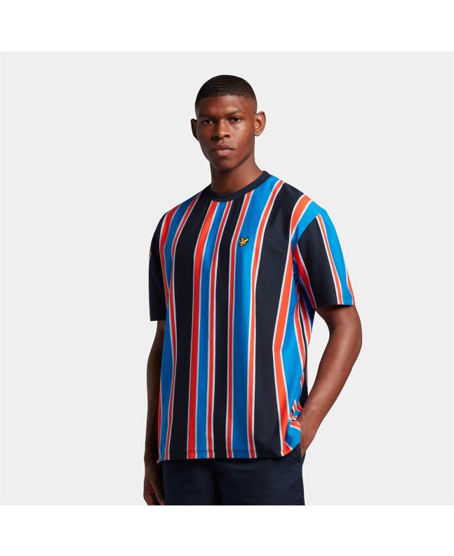 Spezial Madrid Lyle & Scott Vertical Stripe Tee Flyer Red & Spring Blue