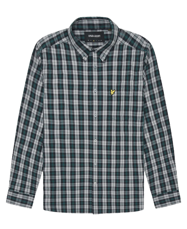 spezial madrid Lyle & Scott Washed Check Poplin Shirt Argyle Teal & Mid Grey Marl