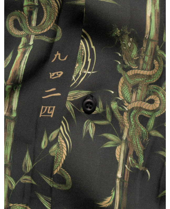 Spezial Madrid Maharishi Dragon Bamboo Camp Collar Shirt Black