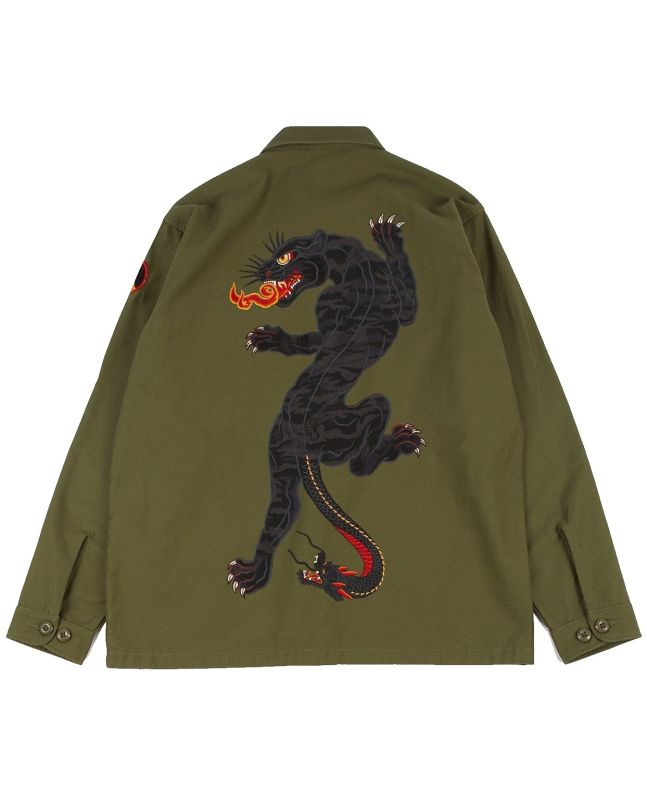 Spezial Madrid Maharishi Panther Embroidered Shirt Cotton Sateen Twill Olive