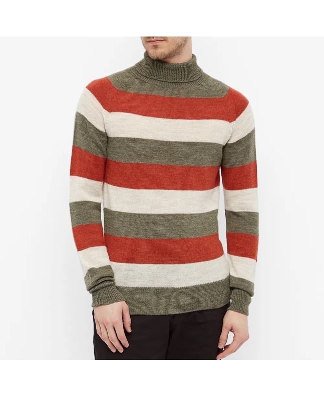 Spezial Madrid Nigel Cabourn Striped Seamless Rollneck Knit Army & Orange