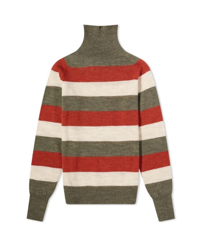 spezial madrid Nigel Cabourn Striped Seamless Rollneck Knit Army & Orange