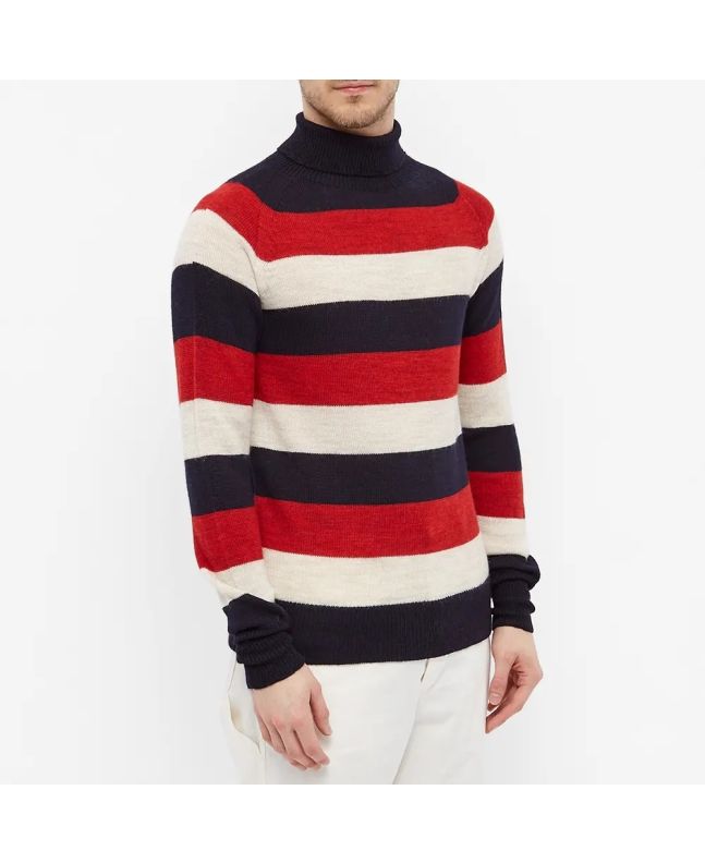 Spezial Madrid Nigel Cabourn Striped Seamless Rollneck Knit Natural & Black Navy
