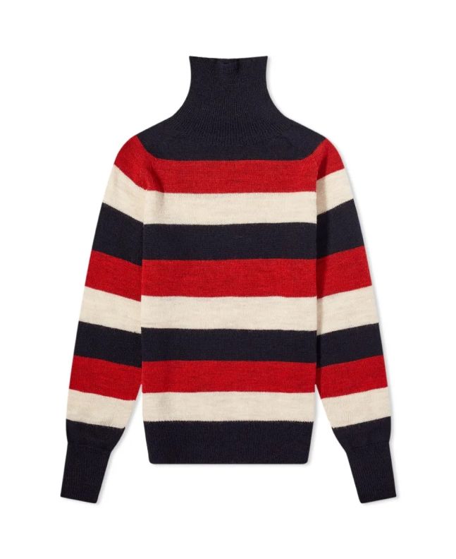 spezial madrid Nigel Cabourn Striped Seamless Rollneck Knit Natural & Black Navy
