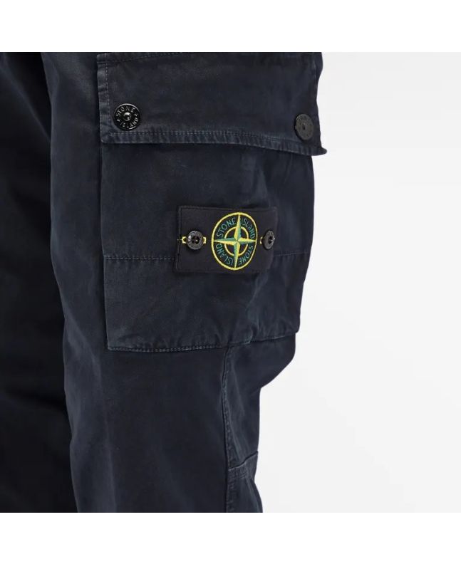 Spezial Madrid Stone Island 303L1 Stretch Broken Twill Organic Cotton "Old Effect" Cargo Pants Navy Blue