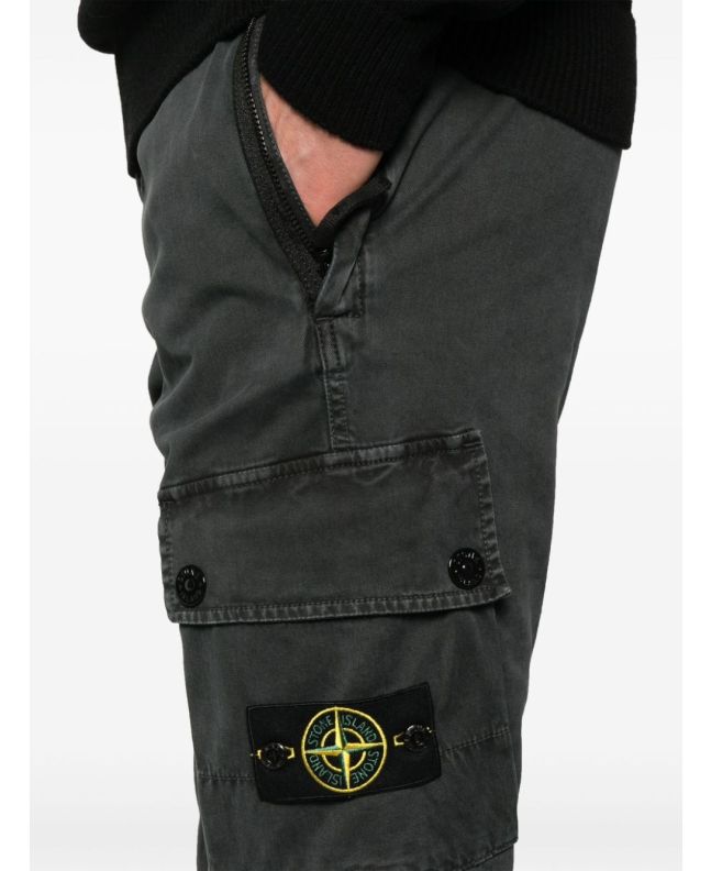 Spezial Madrid Stone Island 303L1 Stretch Broken Twill Organic Cotton "Old Effect" Cargo Pants Lead Grey