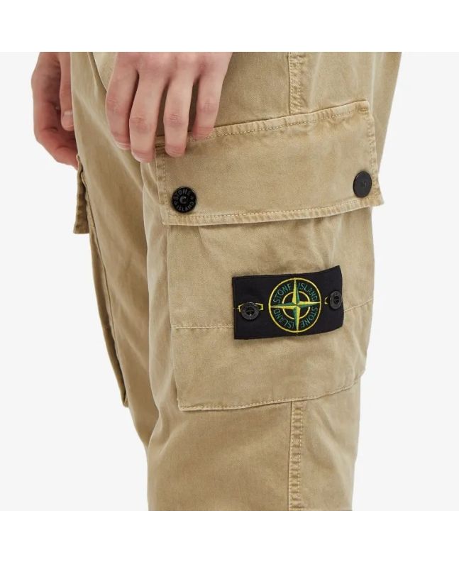 Spezial Madrid Stone Island 303L1 Stretch Broken Twill Organic Cotton "Old Effect" Cargo Pants Biscuit