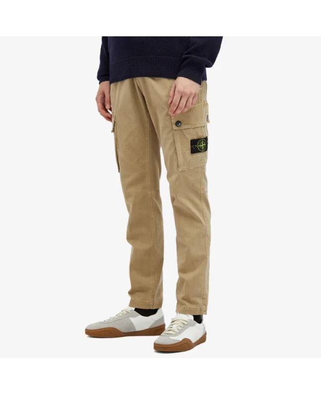 Spezial Madrid Stone Island 303L1 Stretch Broken Twill Organic Cotton "Old Effect" Cargo Pants Biscuit