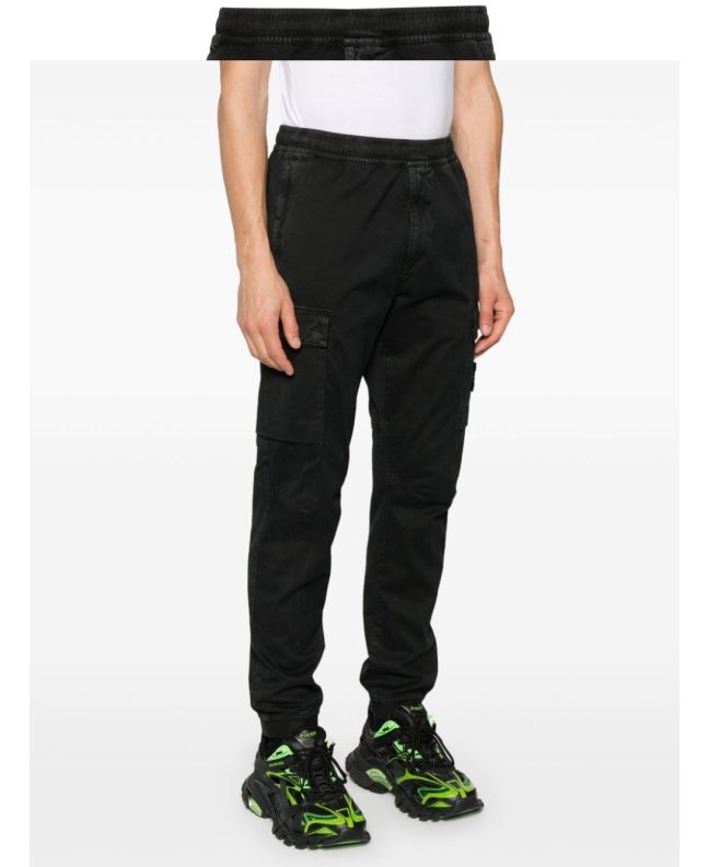Spezial Madrid Stone Island 313L1 Stretch Broken Twill Organic Cotton "Old Effect" Cargo Pants Black