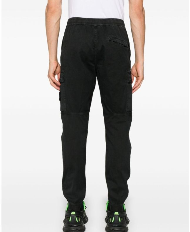 Spezial Madrid Stone Island 313L1 Stretch Broken Twill Organic Cotton "Old Effect" Cargo Pants Black