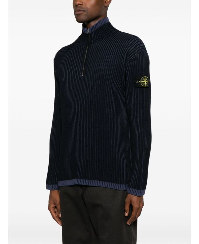 Spezial Madrid Stone Island 516C1 Vanisé Full Rib RWS Wool Knitwear Navy Blue